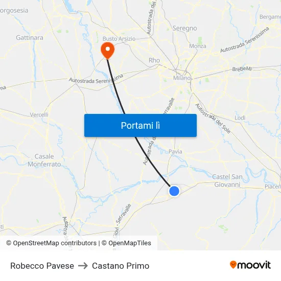 Robecco Pavese to Castano Primo map