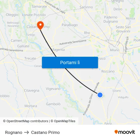 Rognano to Castano Primo map