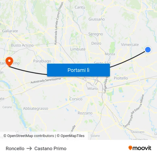 Roncello to Castano Primo map
