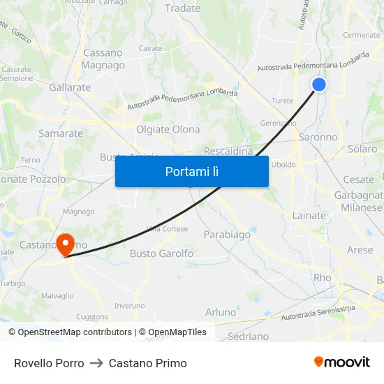 Rovello Porro to Castano Primo map