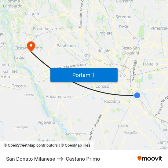 San Donato Milanese to Castano Primo map