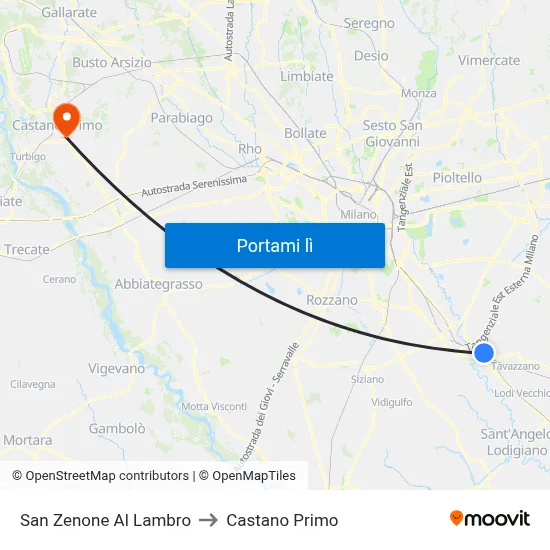 San Zenone Al Lambro to Castano Primo map