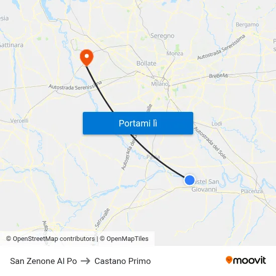 San Zenone Al Po to Castano Primo map