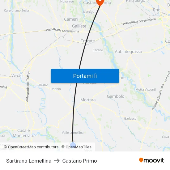 Sartirana Lomellina to Castano Primo map