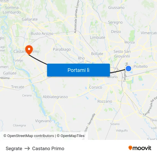 Segrate to Castano Primo map