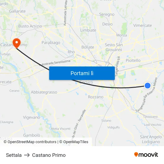 Settala to Castano Primo map