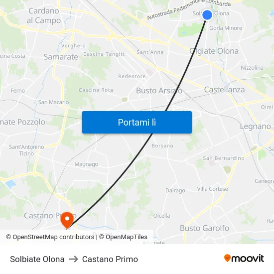 Solbiate Olona to Castano Primo map