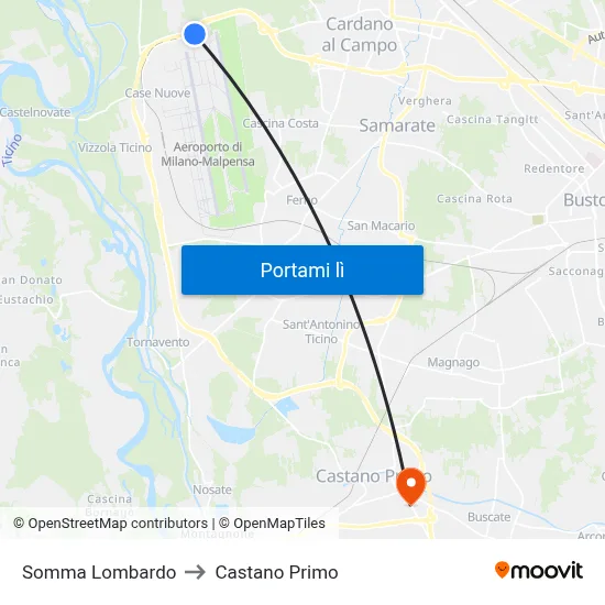 Somma Lombardo to Castano Primo map