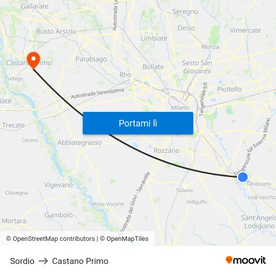 Sordio to Castano Primo map