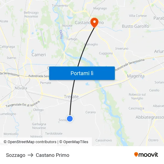 Sozzago to Castano Primo map