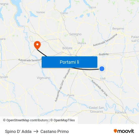 Spino D' Adda to Castano Primo map