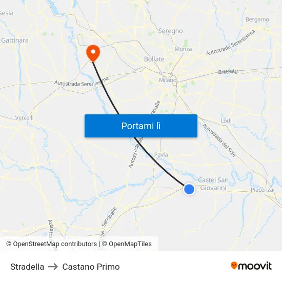 Stradella to Castano Primo map