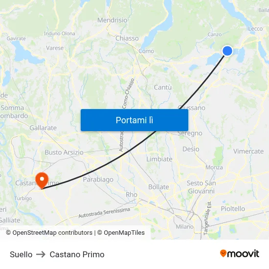 Suello to Castano Primo map