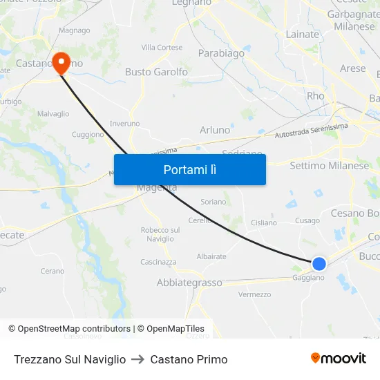 Trezzano Sul Naviglio to Castano Primo map