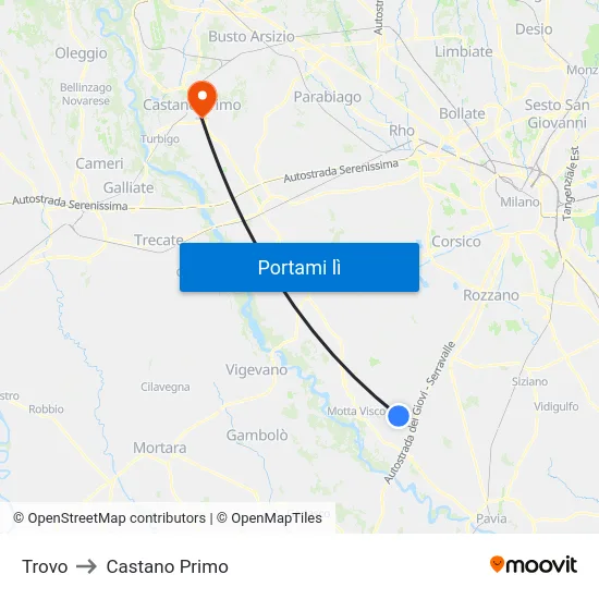 Trovo to Castano Primo map