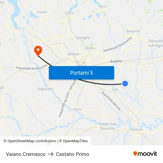 Vaiano Cremasco to Castano Primo map