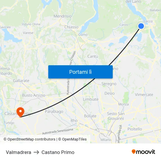 Valmadrera to Castano Primo map