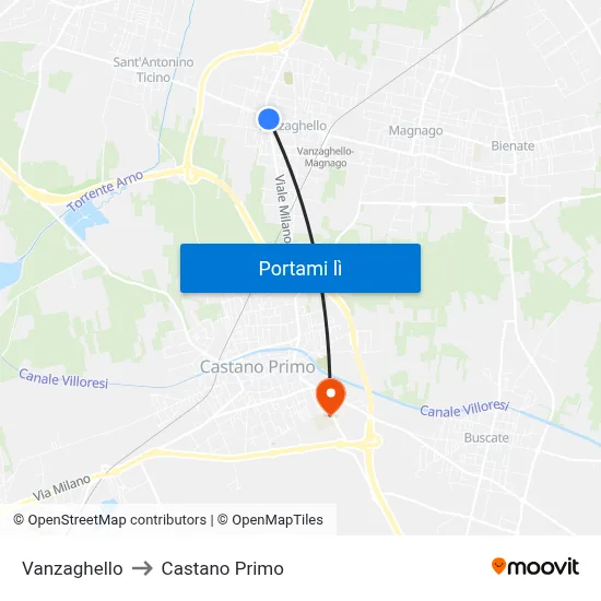 Vanzaghello to Castano Primo map
