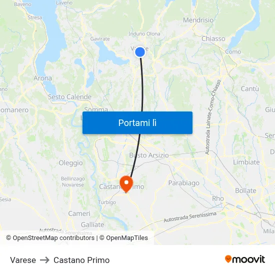 Varese to Castano Primo map