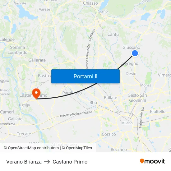 Verano Brianza to Castano Primo map