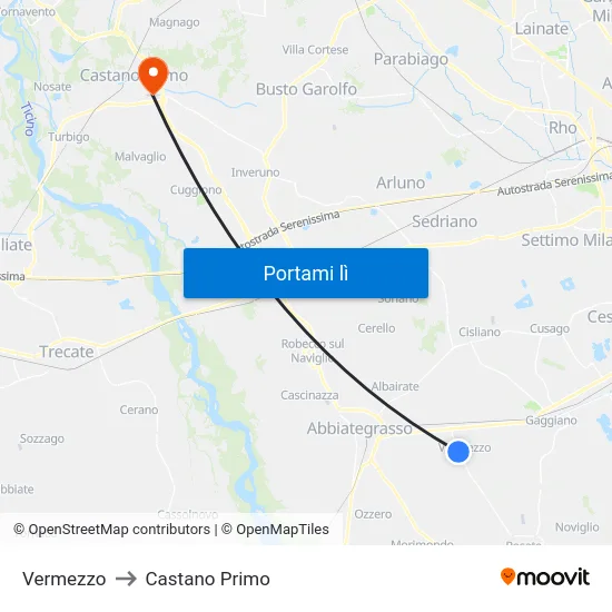 Vermezzo to Castano Primo map