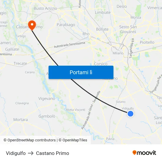 Vidigulfo to Castano Primo map
