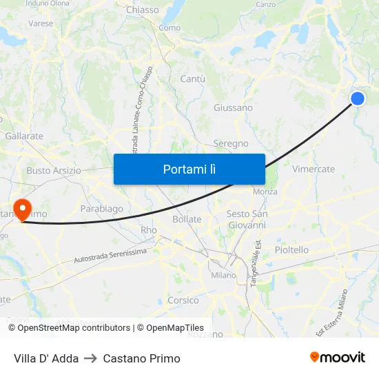 Villa D' Adda to Castano Primo map