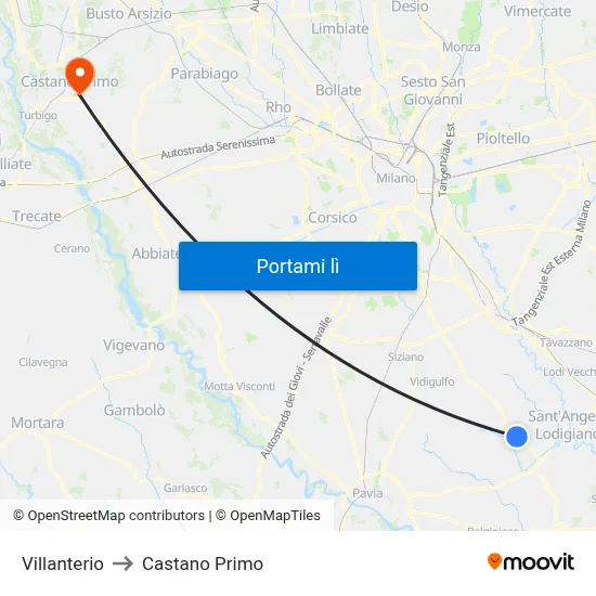 Villanterio to Castano Primo map
