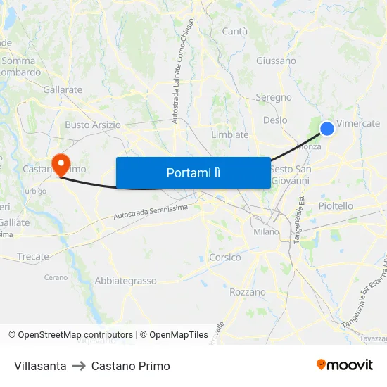 Villasanta to Castano Primo map