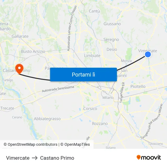 Vimercate to Castano Primo map