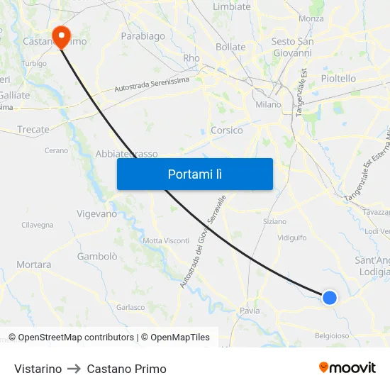 Vistarino to Castano Primo map
