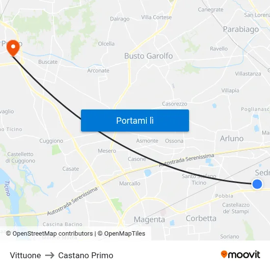 Vittuone to Castano Primo map