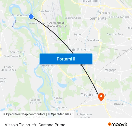 Vizzola Ticino to Castano Primo map