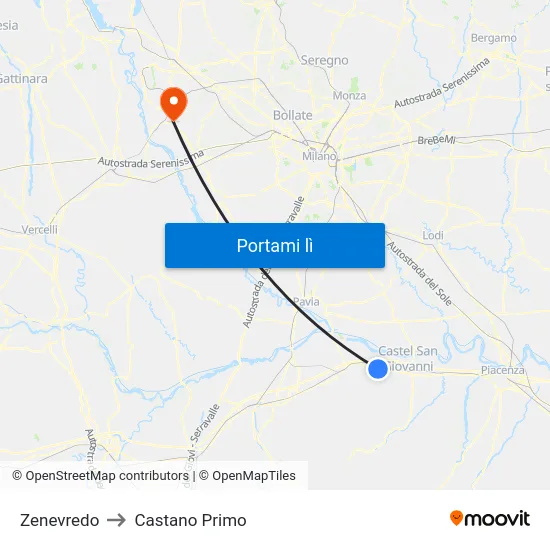 Zenevredo to Castano Primo map