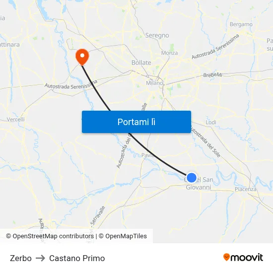 Zerbo to Castano Primo map