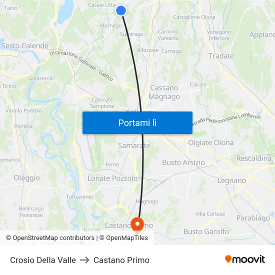 Crosio Della Valle to Castano Primo map