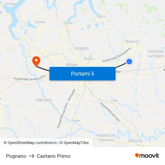 Pognano to Castano Primo map