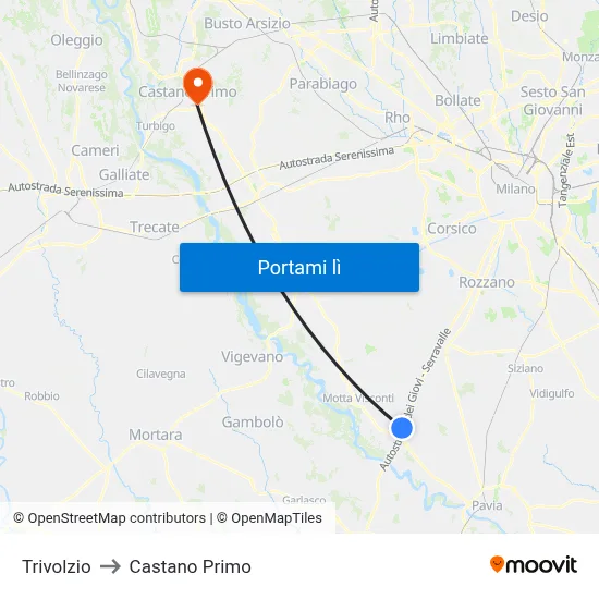 Trivolzio to Castano Primo map