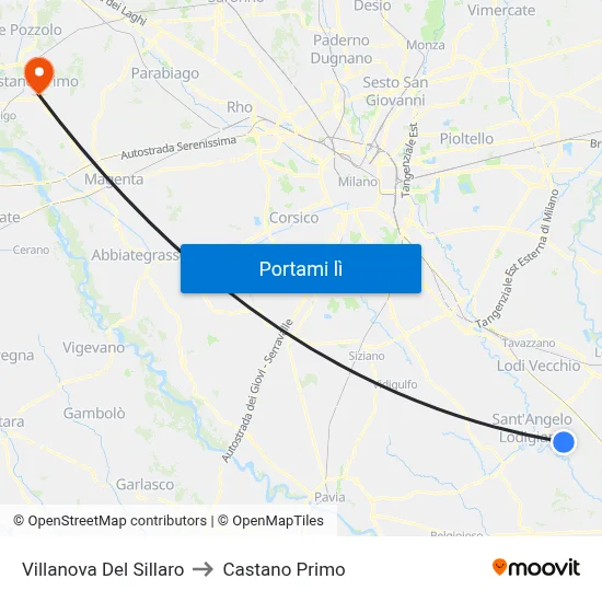 Villanova Del Sillaro to Castano Primo map