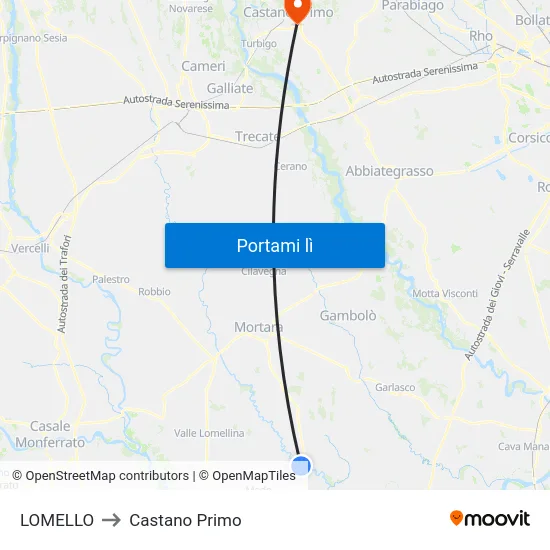 LOMELLO to Castano Primo map
