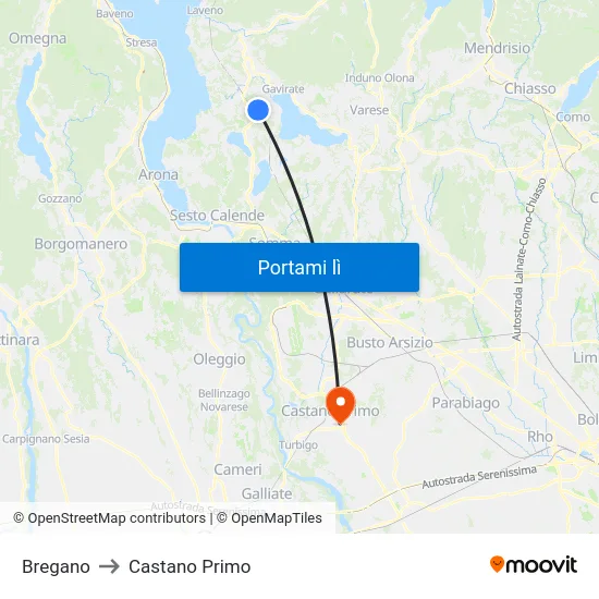 Bregano to Castano Primo map