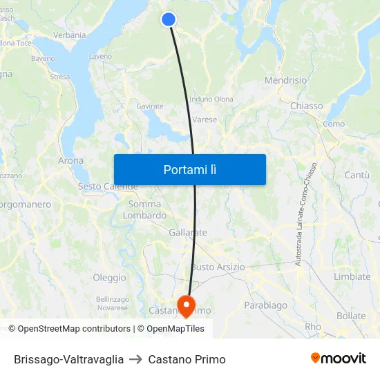 Brissago-Valtravaglia to Castano Primo map