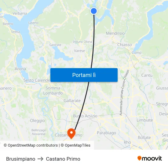 Brusimpiano to Castano Primo map