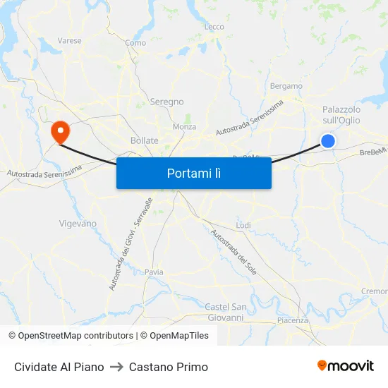 Cividate Al Piano to Castano Primo map
