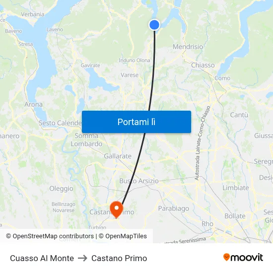 Cuasso Al Monte to Castano Primo map