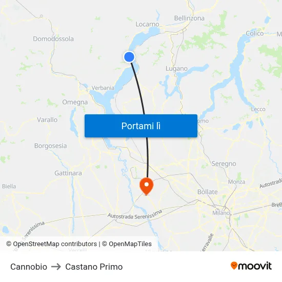 Cannobio to Castano Primo map