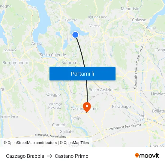 Cazzago Brabbia to Castano Primo map