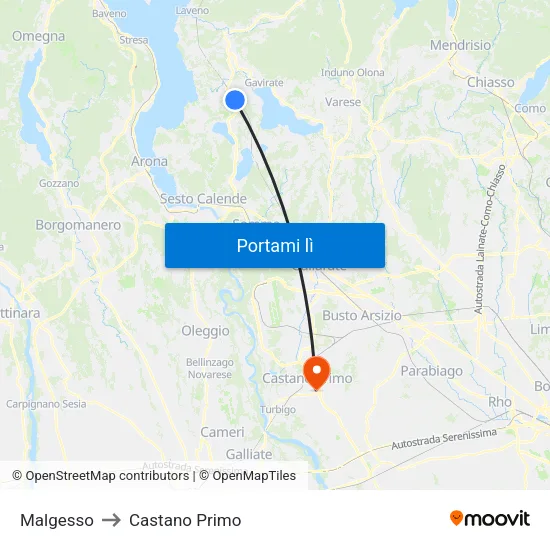 Malgesso to Castano Primo map
