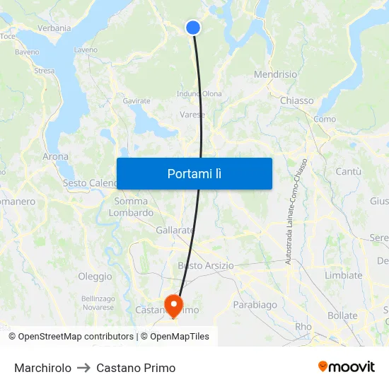 Marchirolo to Castano Primo map
