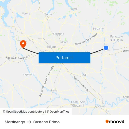 Martinengo to Castano Primo map